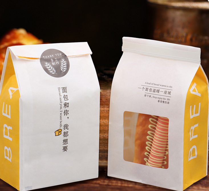 Baked toast bread bag kraft paper window-opening food bag cake bag drench oil proof bag can be customized E